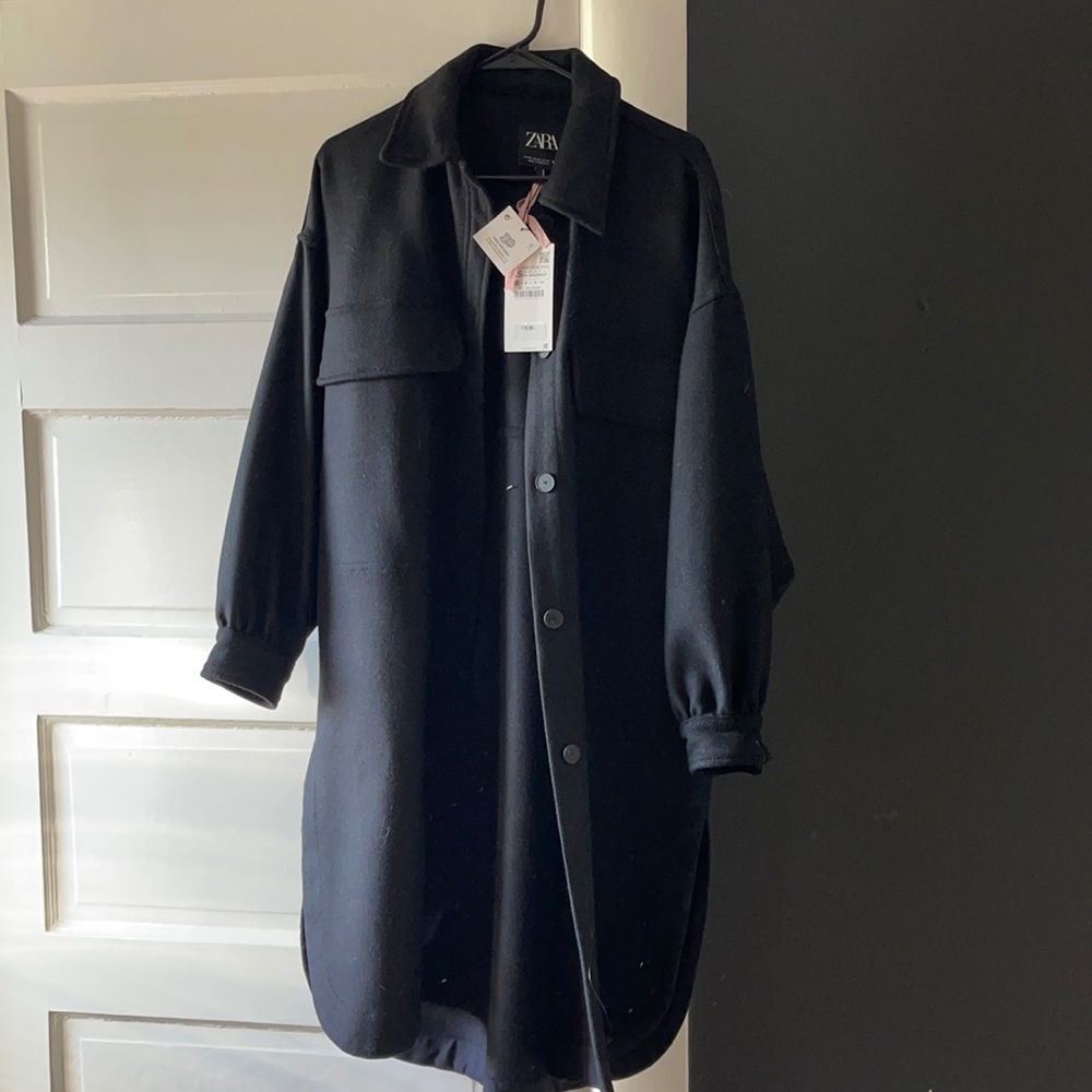 Women’s black Zara 3/4 flannel/jacket brand new with tags size xs